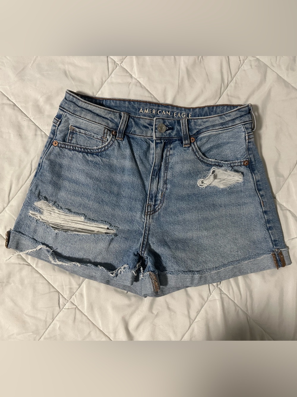 American Eagle Outfitters Light Blue Ripped Denim Shorts